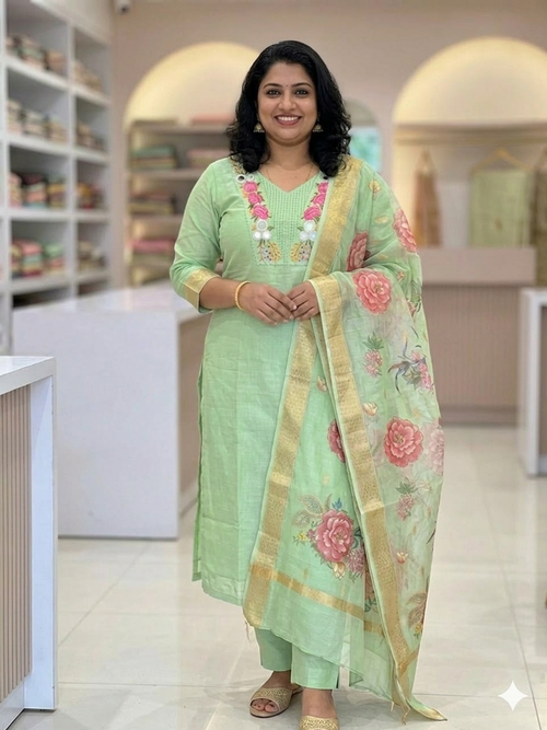 Chanderi Soft Designer Kurti with Pants | Plus Size Inclusive | Fancy Embellished Ethnic Wear | S to 3XL