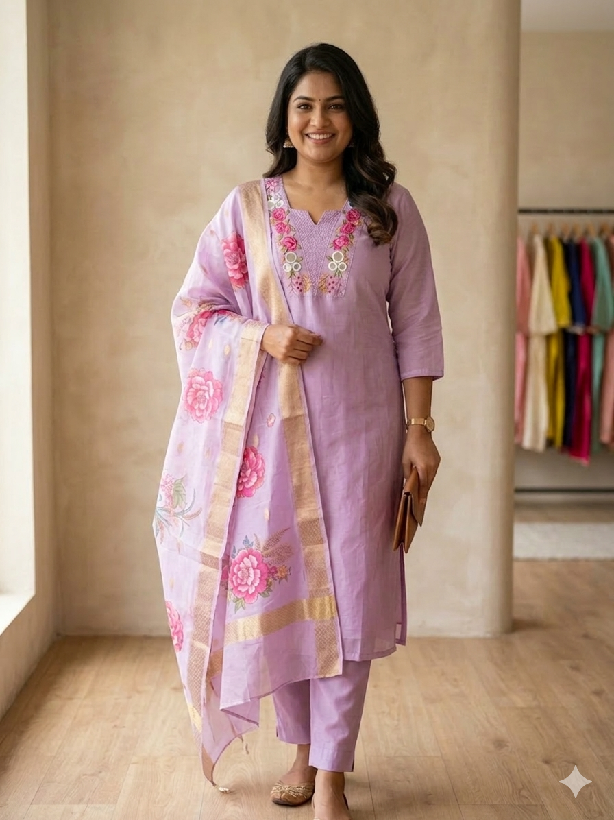 Chanderi Soft Designer Kurti with Pants | Plus Size Inclusive | Fancy Embellished Ethnic Wear | S to 3XL