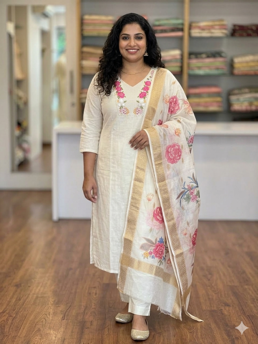 Chanderi Soft Designer Kurti with Pants | Plus Size Inclusive | Fancy Embellished Ethnic Wear | S to 3XL