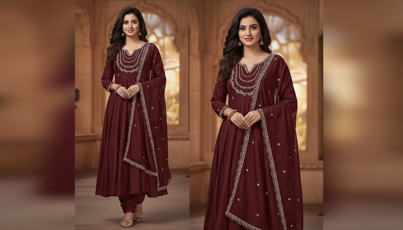 Vichitra Silk Kurti Set with Embroidery Work & Embroidered Dupatta | 3-Piece Palazzo Ethnic Wear for Women | Festive & Wedding Wear | S to XXL