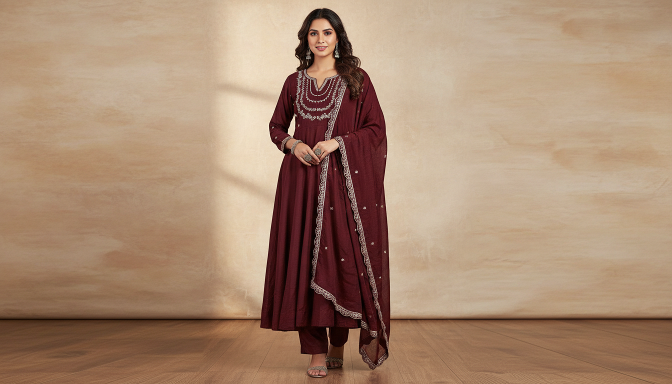 Vichitra Silk Kurti Set with Embroidery Work & Embroidered Dupatta | 3-Piece Palazzo Ethnic Wear for Women | Festive & Wedding Wear | S to XXL