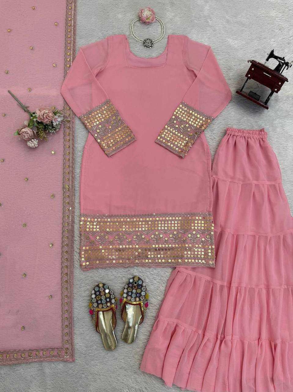Faux Georgette Designer Sharara Suits