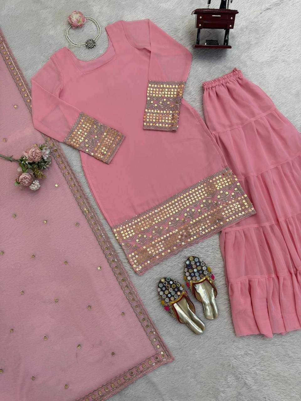 Faux Georgette Designer Sharara Suits