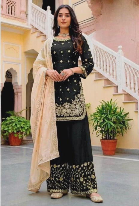 Jimmy Choo Fabric Designer Palazzo Suit | Wedding & Festive Luxury Ethnic Wear | 3-Piece Fully Stitched | M to XXL