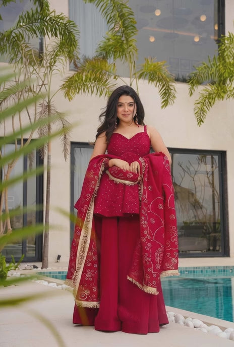 Tabby Silk Organza Embroidery Suit  | Sharara Suit | Shree Vastra India