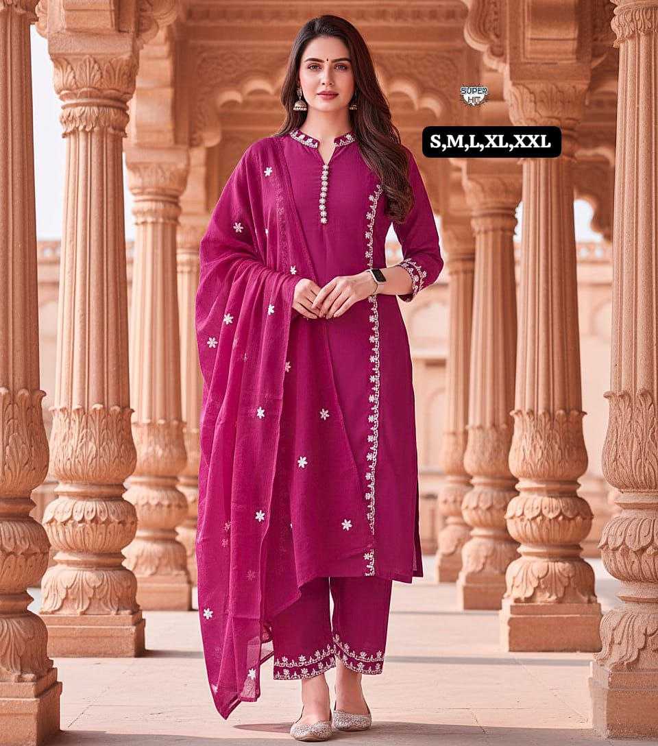 Chanderi Kurti Set with Embroidery Work & Chanderi Dupatta | 3-Piece Ethnic Wear with Inner Lining | Festive & Occasion Wear for Women | S to XXL