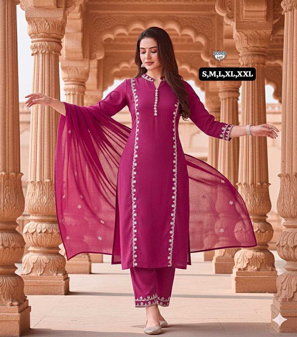 Chanderi Kurti Set with Embroidery Work & Chanderi Dupatta | 3-Piece Ethnic Wear with Inner Lining | Festive & Occasion Wear for Women | S to XXL