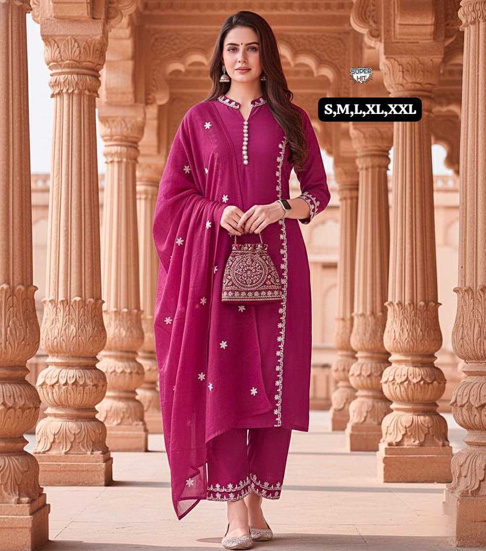 Chanderi Kurti Set with Embroidery Work & Chanderi Dupatta | 3-Piece Ethnic Wear with Inner Lining | Festive & Occasion Wear for Women | S to XXL