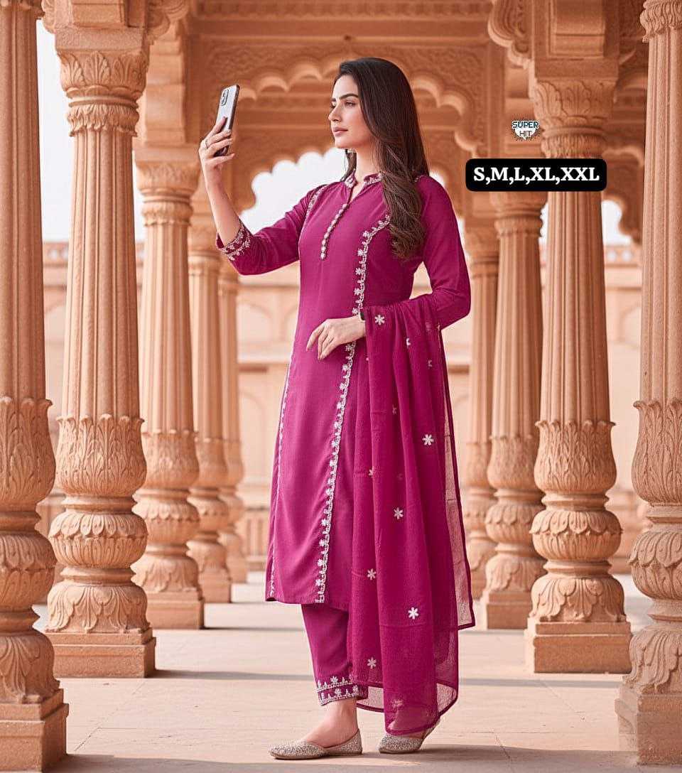 Chanderi Kurti Set with Embroidery Work & Chanderi Dupatta | 3-Piece Ethnic Wear with Inner Lining | Festive & Occasion Wear for Women | S to XXL