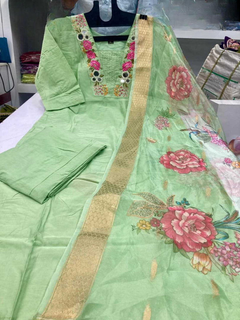 Chanderi Soft Designer Kurti with Pants | Plus Size Inclusive | Fancy Embellished Ethnic Wear | S to 3XL