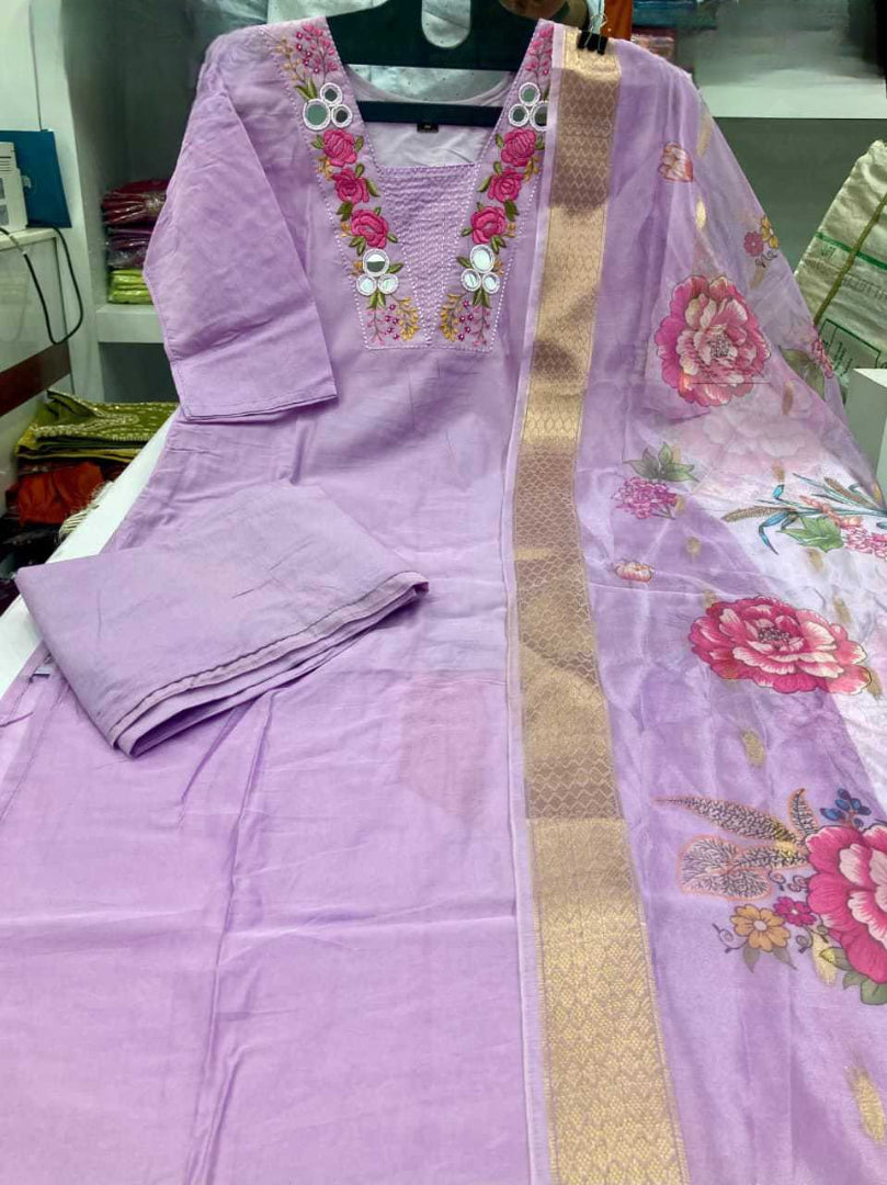 Chanderi Soft Designer Kurti with Pants | Plus Size Inclusive | Fancy Embellished Ethnic Wear | S to 3XL
