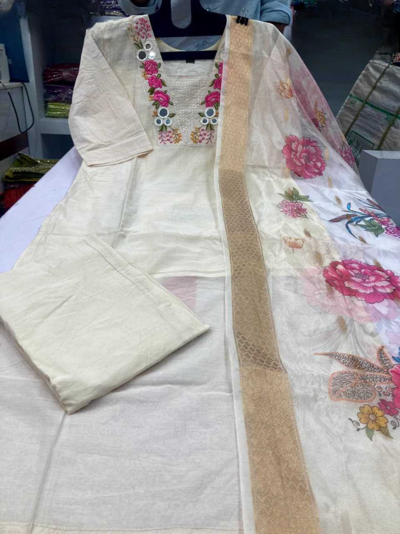 Chanderi Soft Designer Kurti with Pants | Plus Size Inclusive | Fancy Embellished Ethnic Wear | S to 3XL