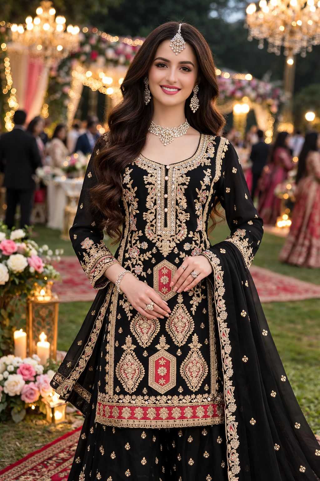 Chinon Silk Embroidery Wedding Palazzo Suit | 3-Piece Fully Stitched Bridal Ethnic Wear | M to XXL