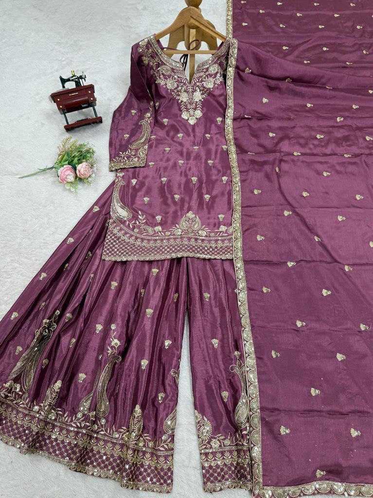 Embroidery Chinon  Sharara Salwar Suits