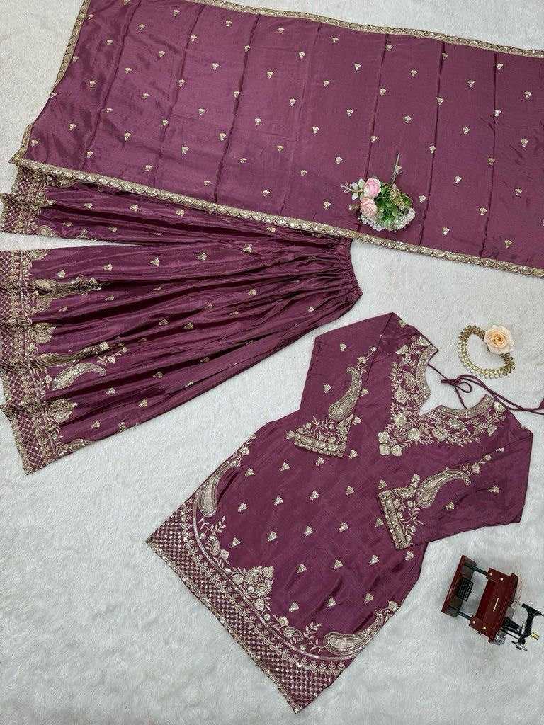 Embroidery Chinon  Sharara Salwar Suits