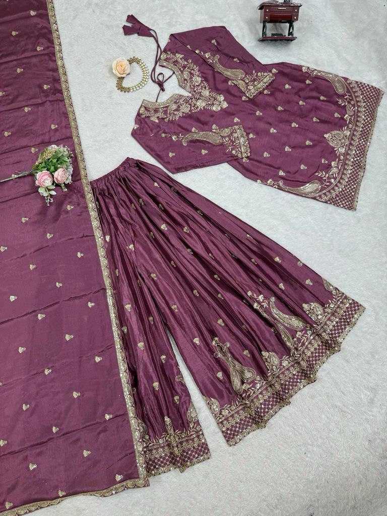 Embroidery Chinon  Sharara Salwar Suits