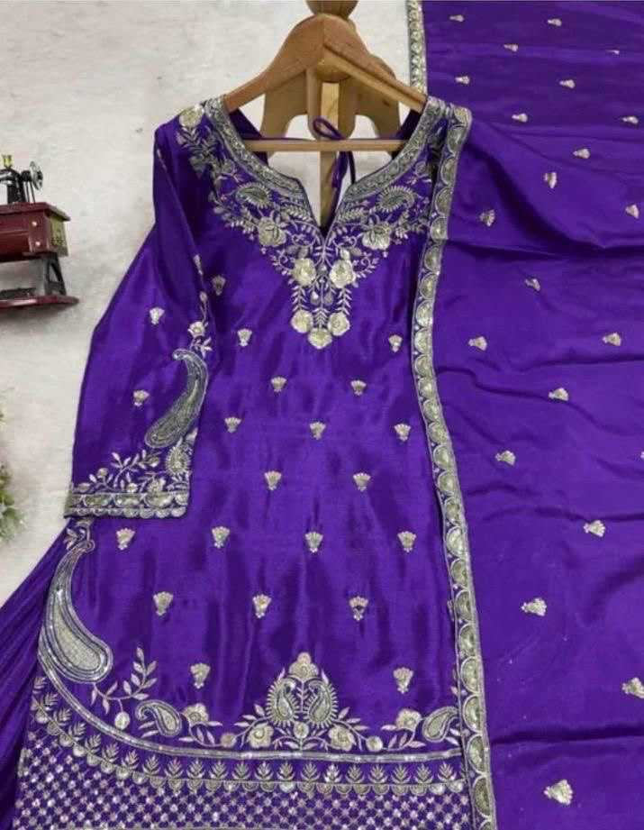 Embroidery Chinon  Sharara Salwar Suits