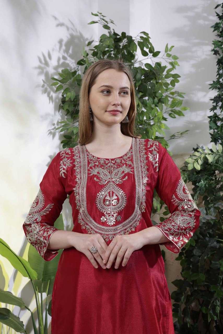 Embroidery  Chinon Silk Sharara Salwar Suits