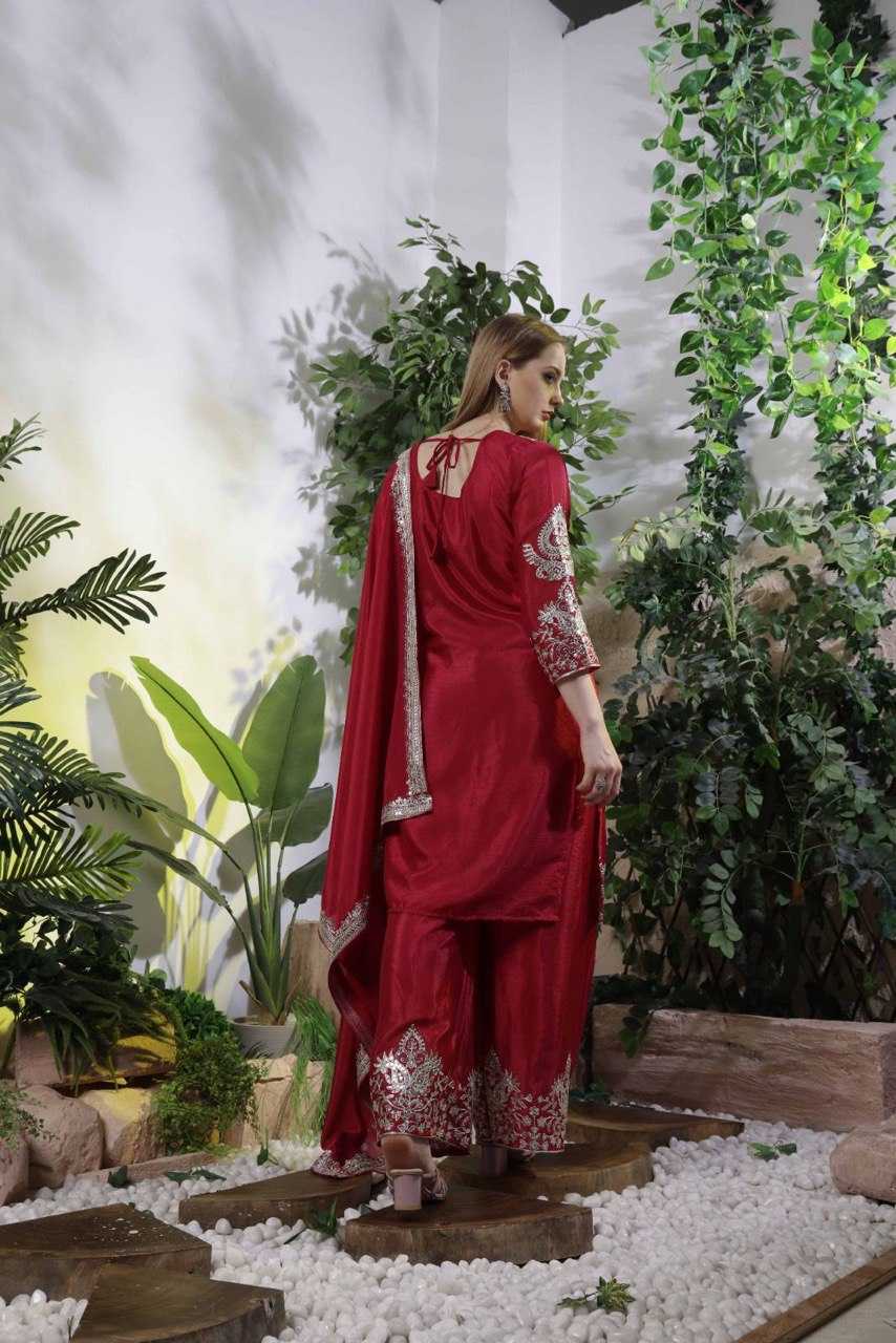 Embroidery  Chinon Silk Sharara Salwar Suits