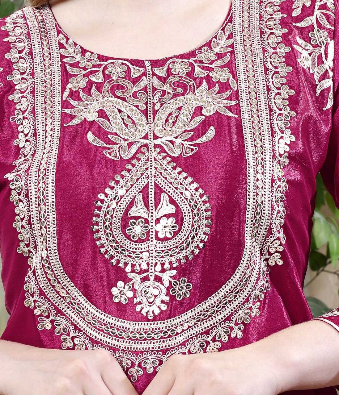 Embroidery  Chinon Silk Sharara Salwar Suits