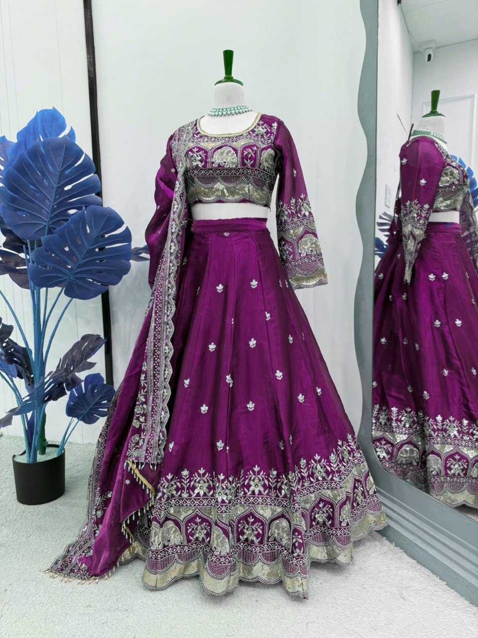 Embroidery  Chinon Silk Sharara Salwar Suits