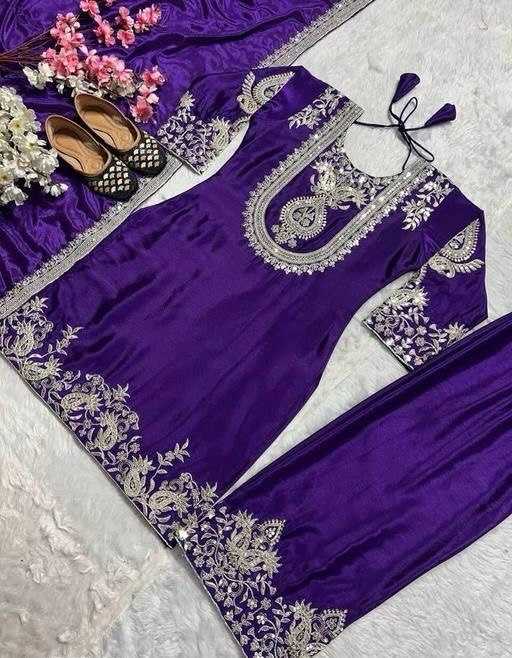 Embroidery  Chinon Silk Sharara Salwar Suits