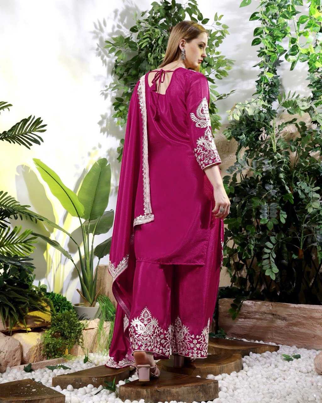 Embroidery  Chinon Silk Sharara Salwar Suits