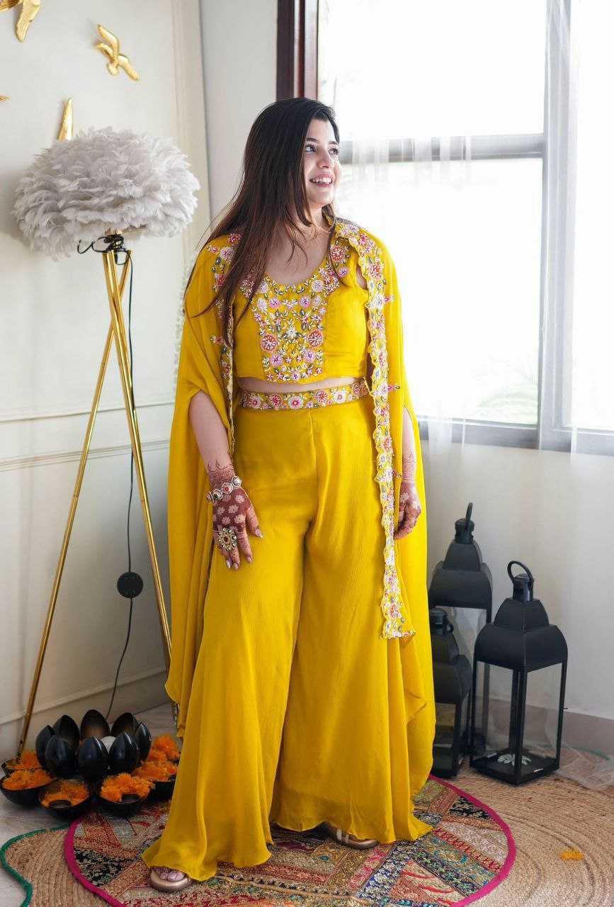 Chinon Silk Sharara Suit | Embroidered 3-Piece Wedding Set | Sangeet & Reception Wear | Sizes S–XL