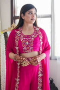 Chinon Silk Sharara Suit | Embroidered 3-Piece Wedding Set | Sangeet & Reception Wear | Sizes S–XL