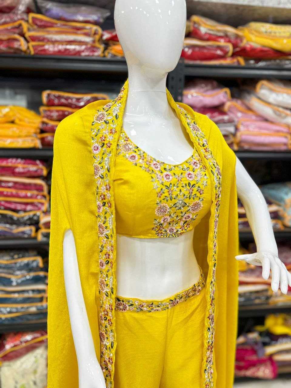 Chinon Silk Sharara Suit | Embroidered 3-Piece Wedding Set | Sangeet & Reception Wear | Sizes S–XL