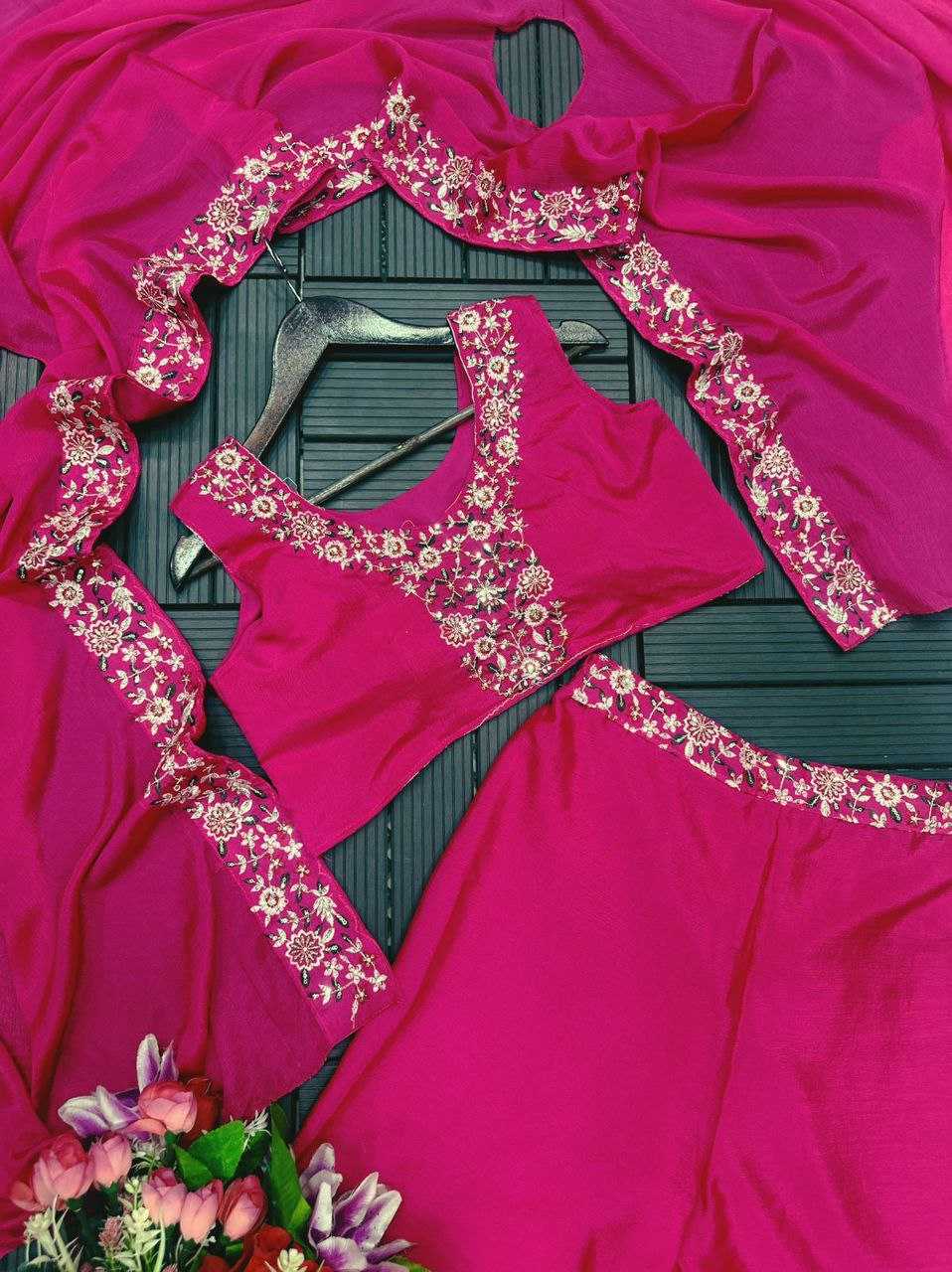 Chinon Silk Sharara Suit | Embroidered 3-Piece Wedding Set | Sangeet & Reception Wear | Sizes S–XL
