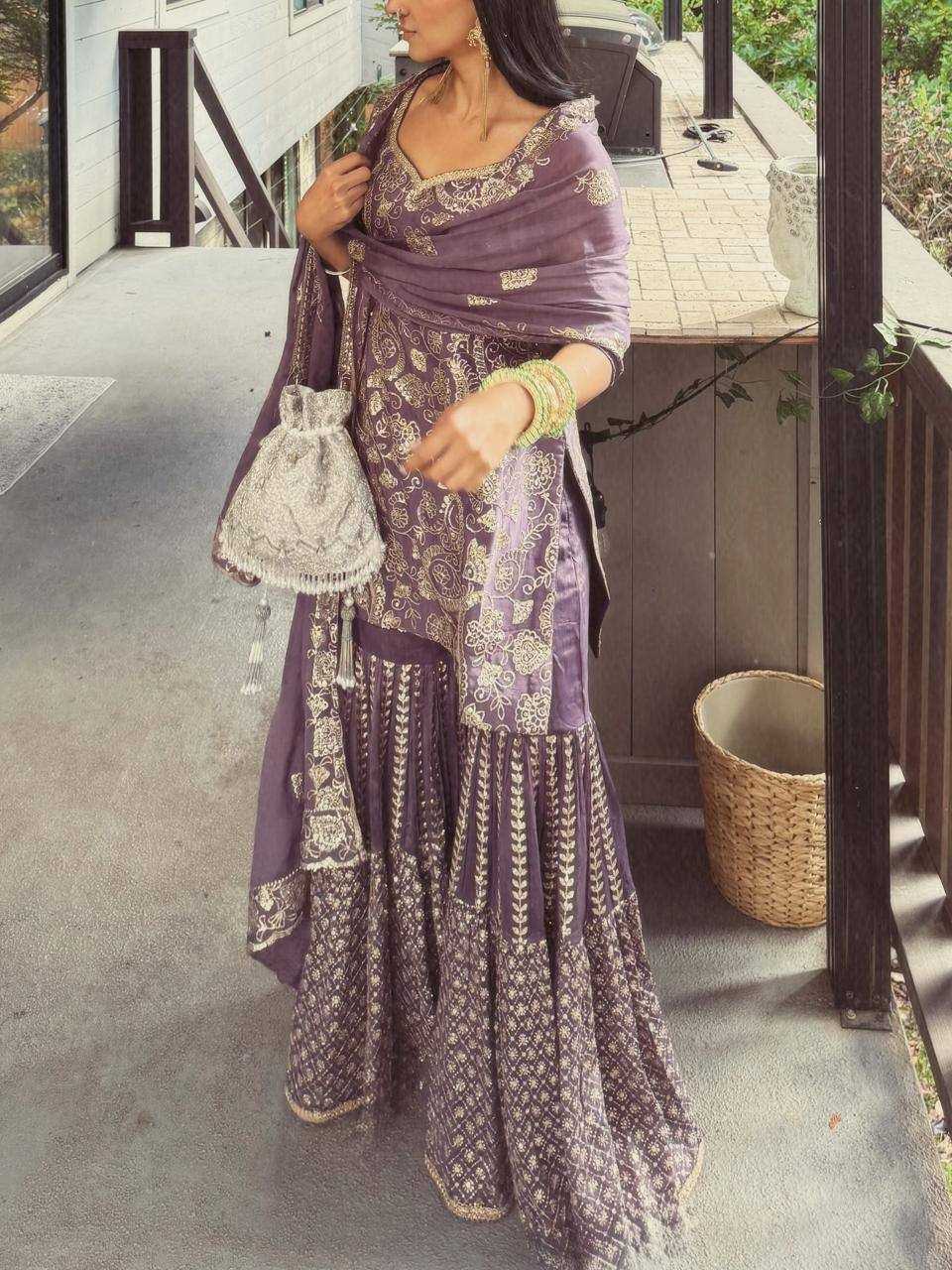 Chinon Silk  Festive Collections Sharara Salwar Suits