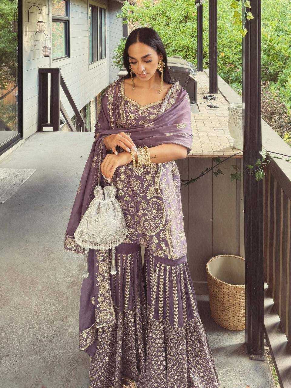 Chinon Silk  Festive Collections Sharara Salwar Suits