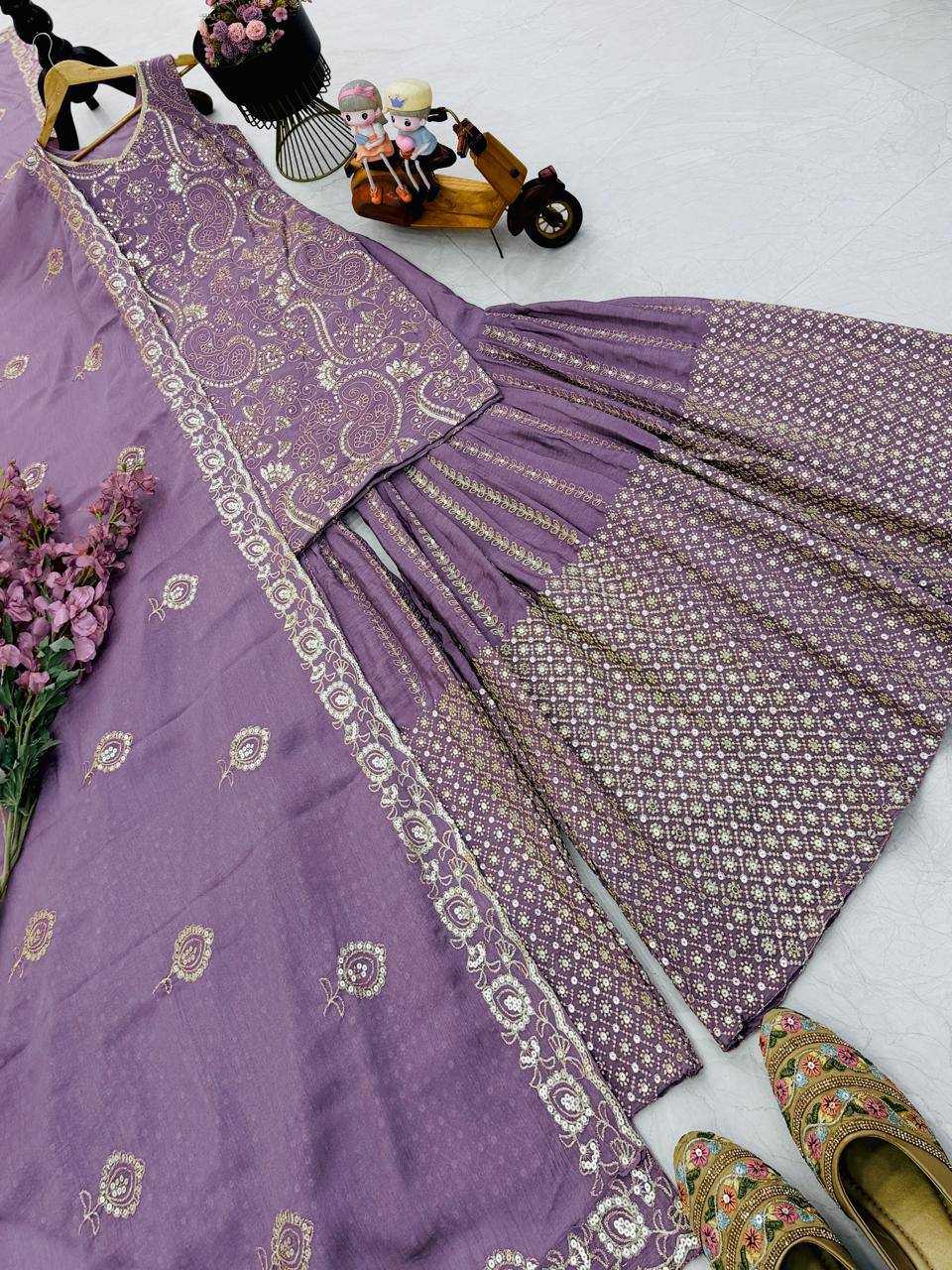 Chinon Silk  Festive Collections Sharara Salwar Suits