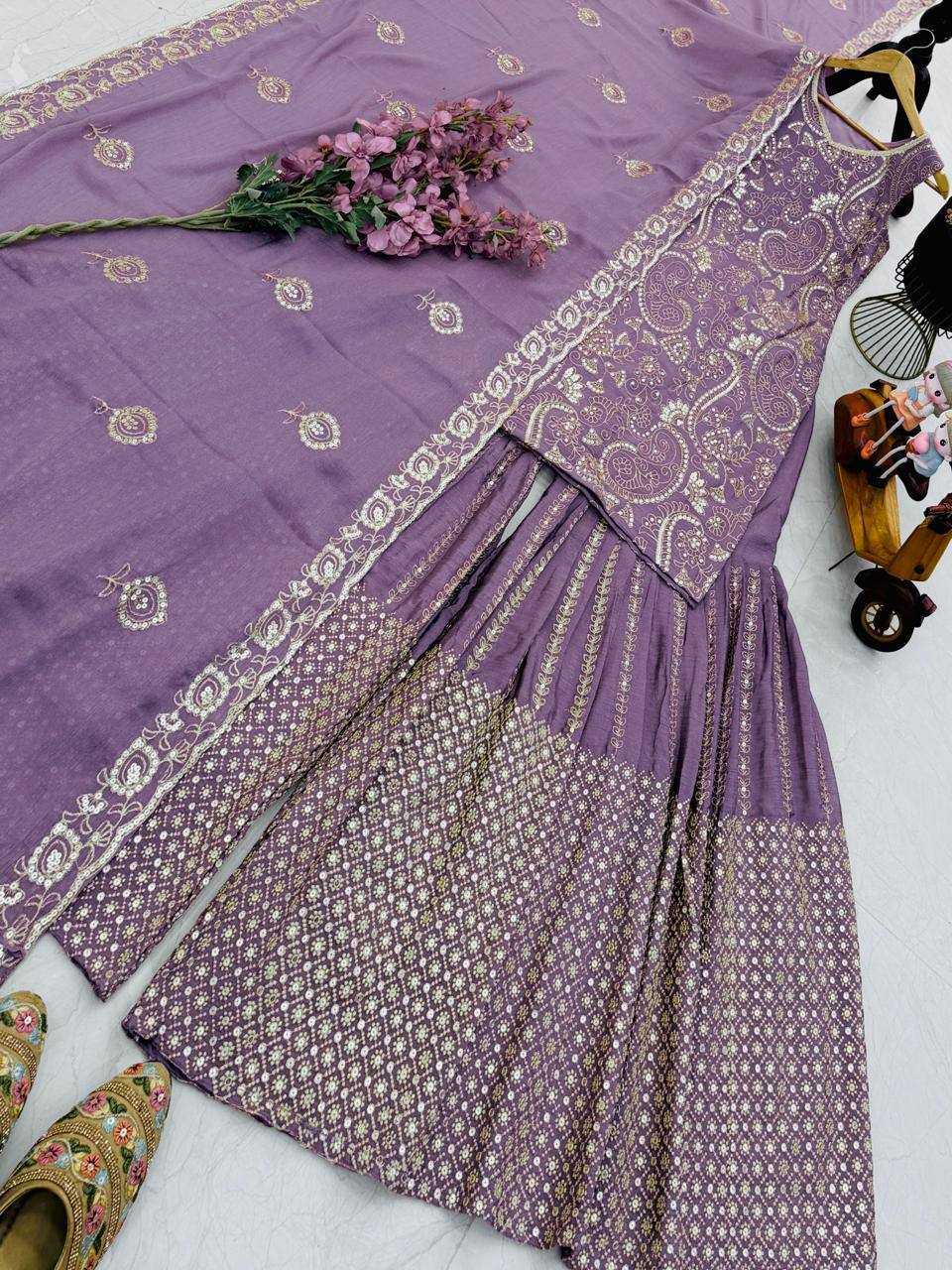 Chinon Silk  Festive Collections Sharara Salwar Suits