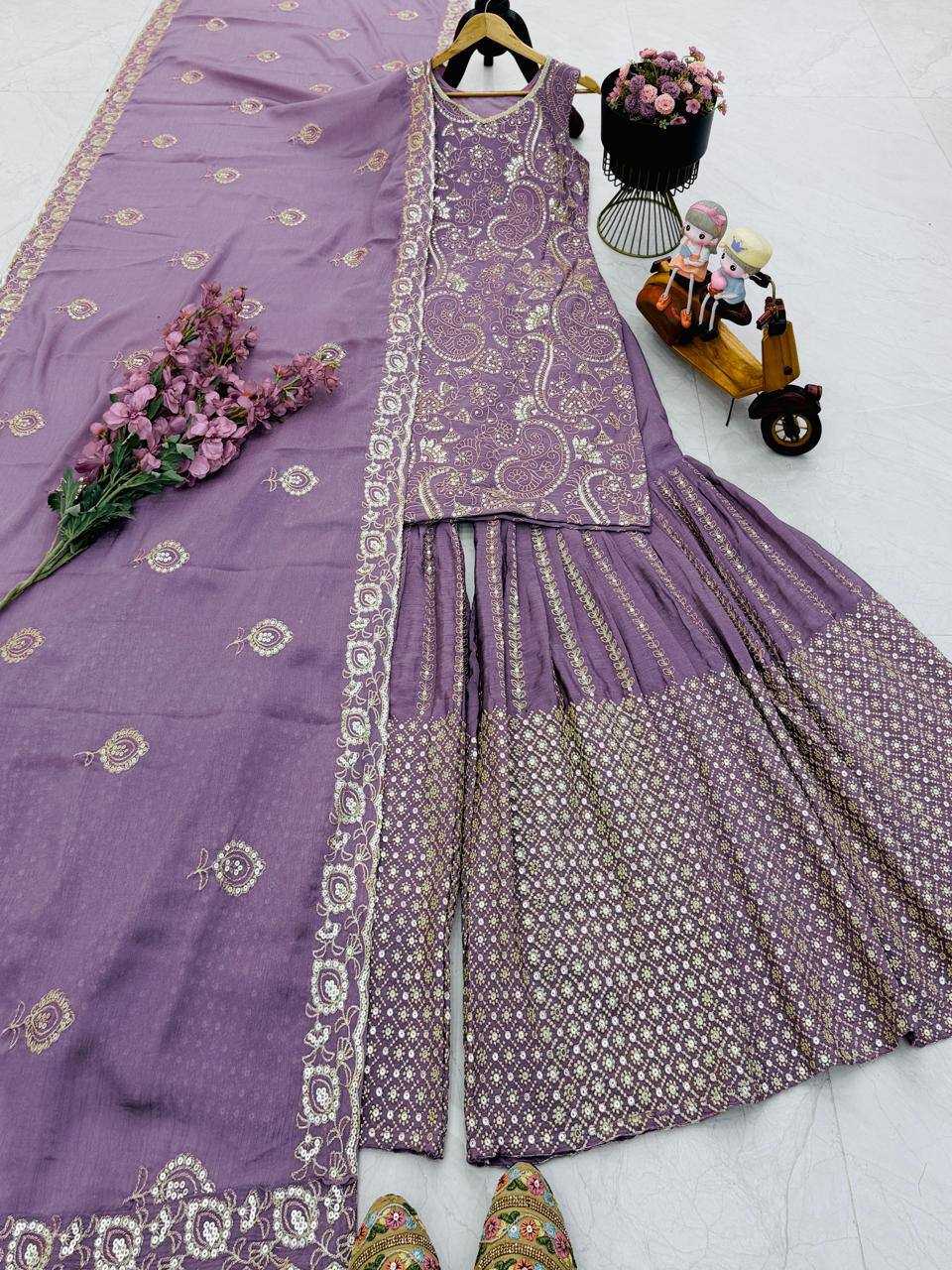 Chinon Silk  Festive Collections Sharara Salwar Suits