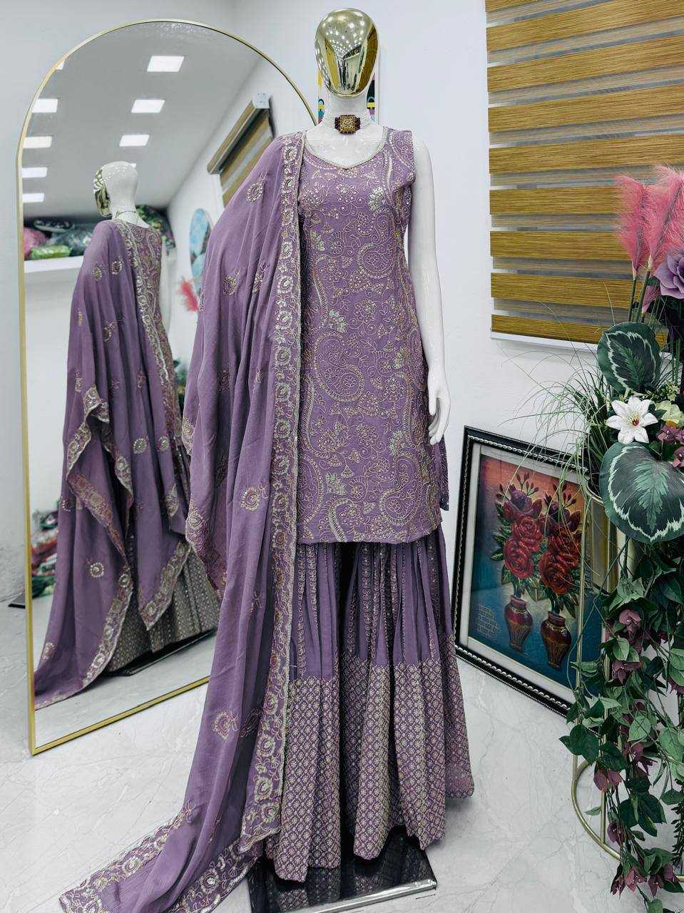 Chinon Silk  Festive Collections Sharara Salwar Suits