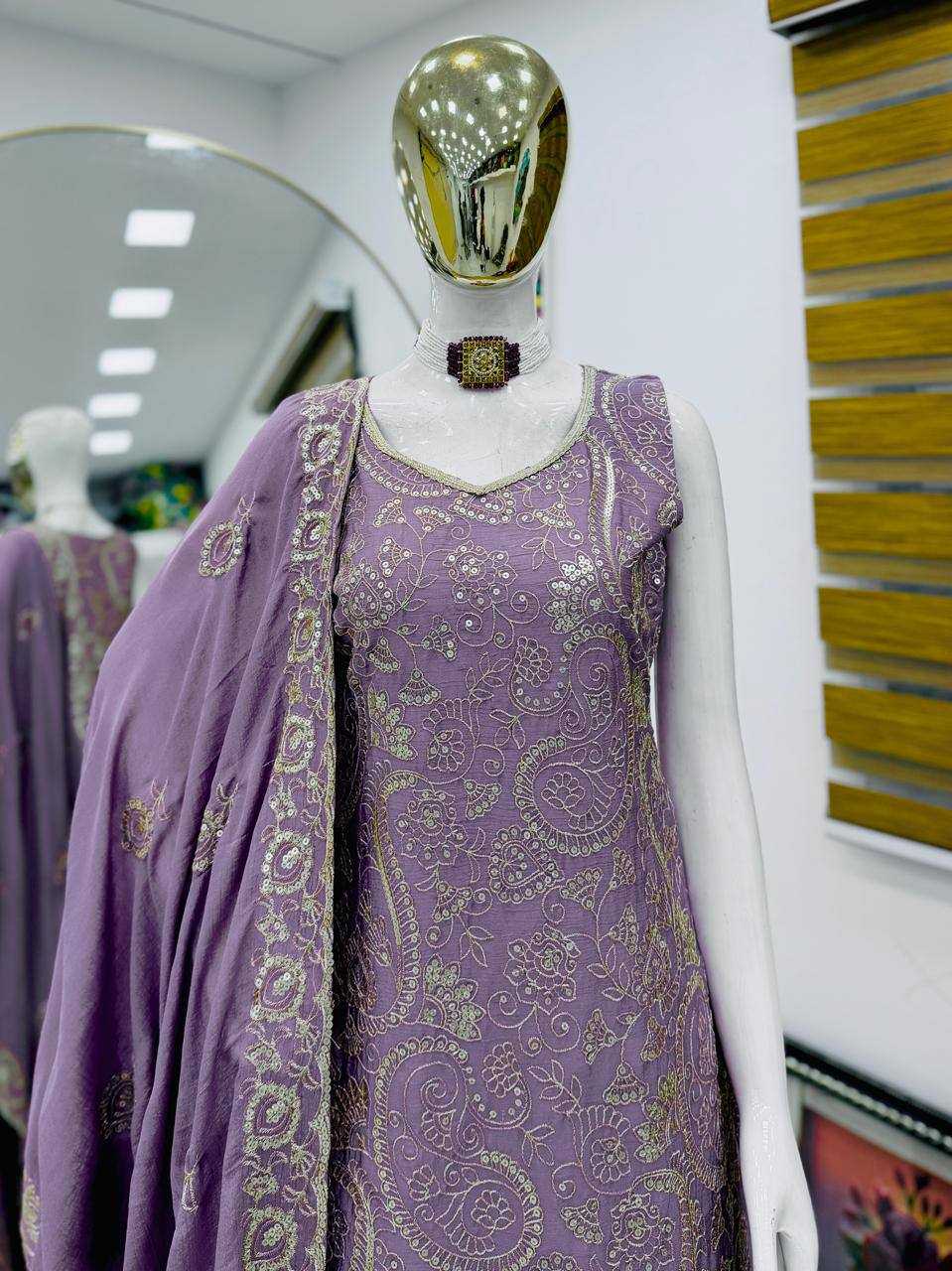 Chinon Silk  Festive Collections Sharara Salwar Suits