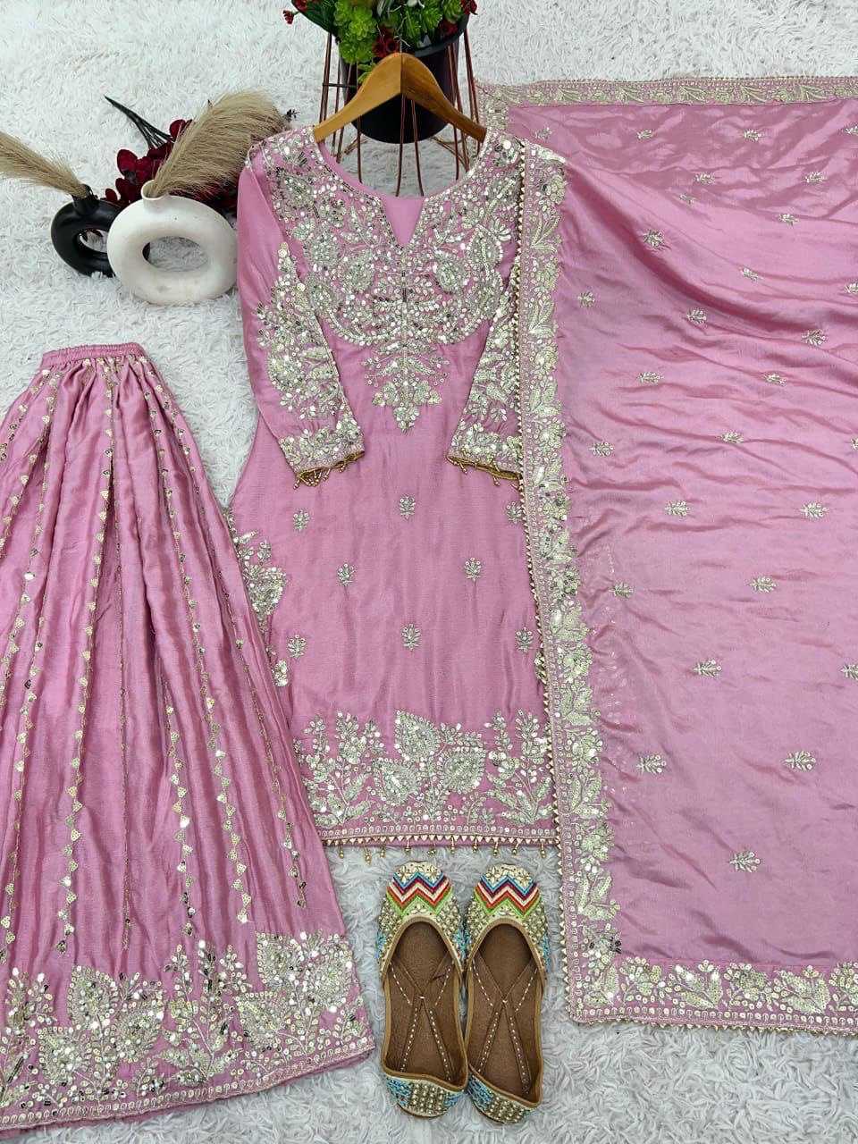 Chinon Silk Sharara Salwar Suits