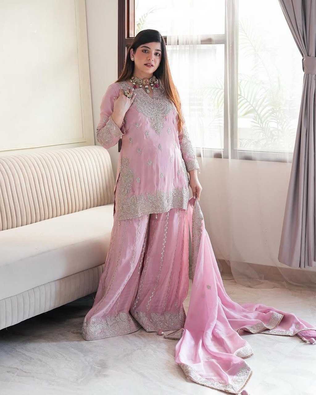 Chinon Silk Sharara Salwar Suits