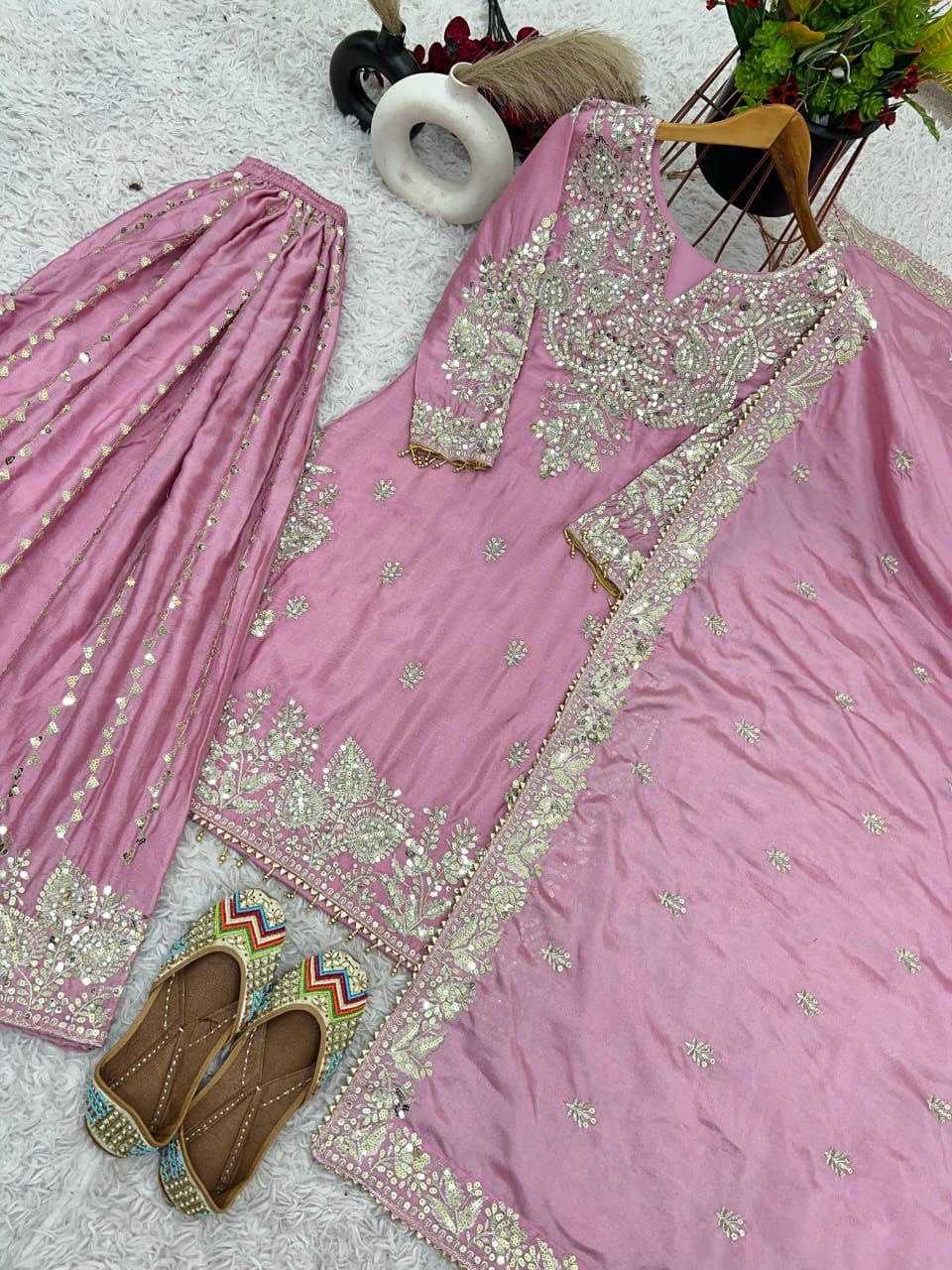 Chinon Silk Sharara Salwar Suits