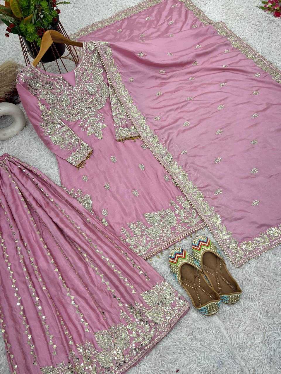 Chinon Silk Sharara Salwar Suits