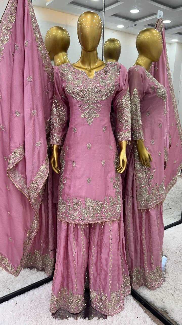 Chinon Silk Sharara Salwar Suits