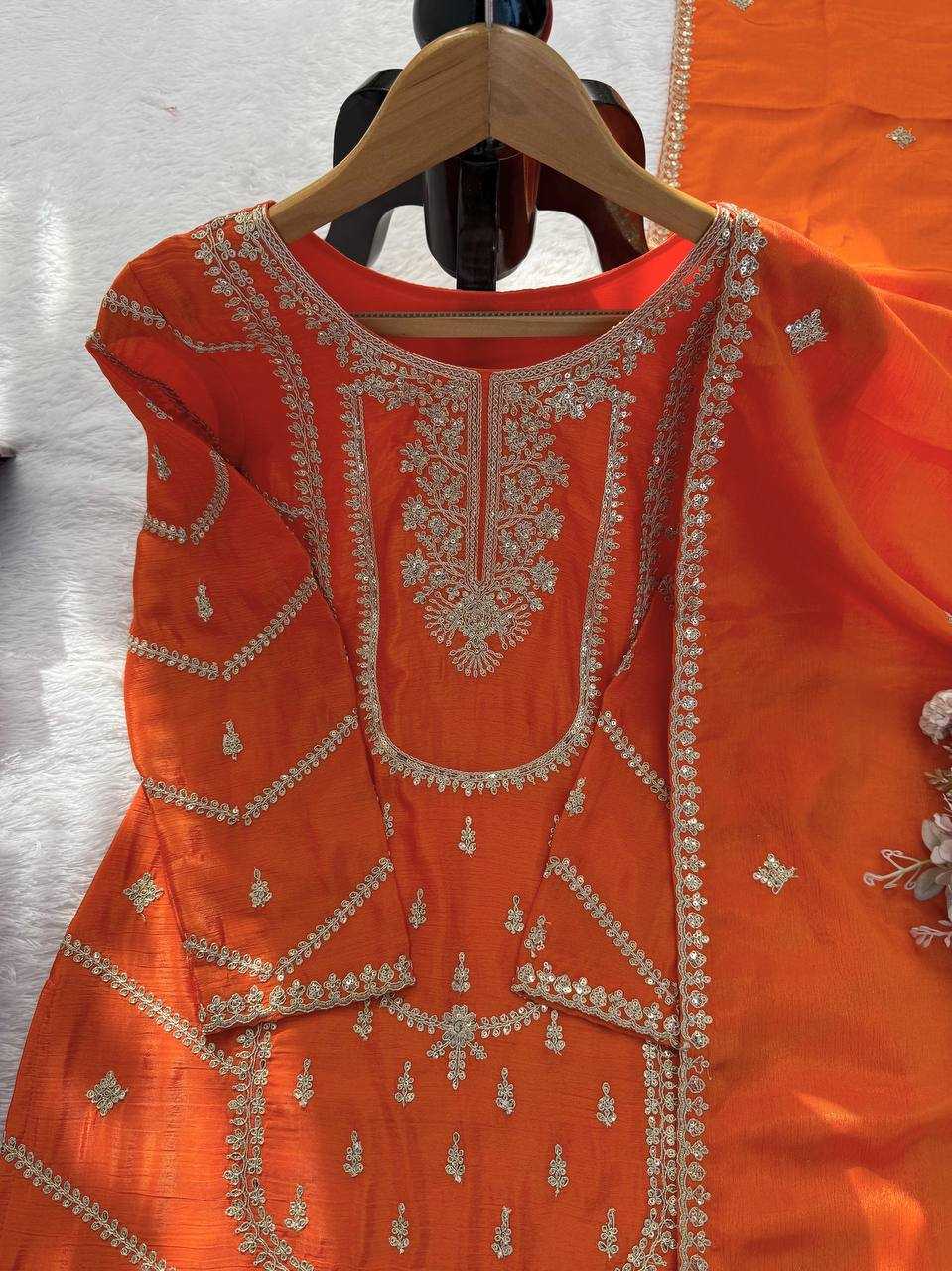 Chinon Silk  Embroidery Sharara Salwar Suits