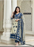 Premium Cotton Anarkali Kurti Set with Sequence Embroidery & Malmal Dupatta | 3-Piece Ethnic Wear for Women | 3 Colour Options | M to 3XL