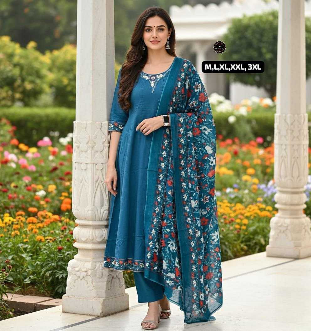 Premium Cotton Anarkali Kurti Set with Embroidery Work & Dupatta | 3-Piece Ethnic Wear | 6 Colours | Festive & Casual Wear for Women | M to 3XL