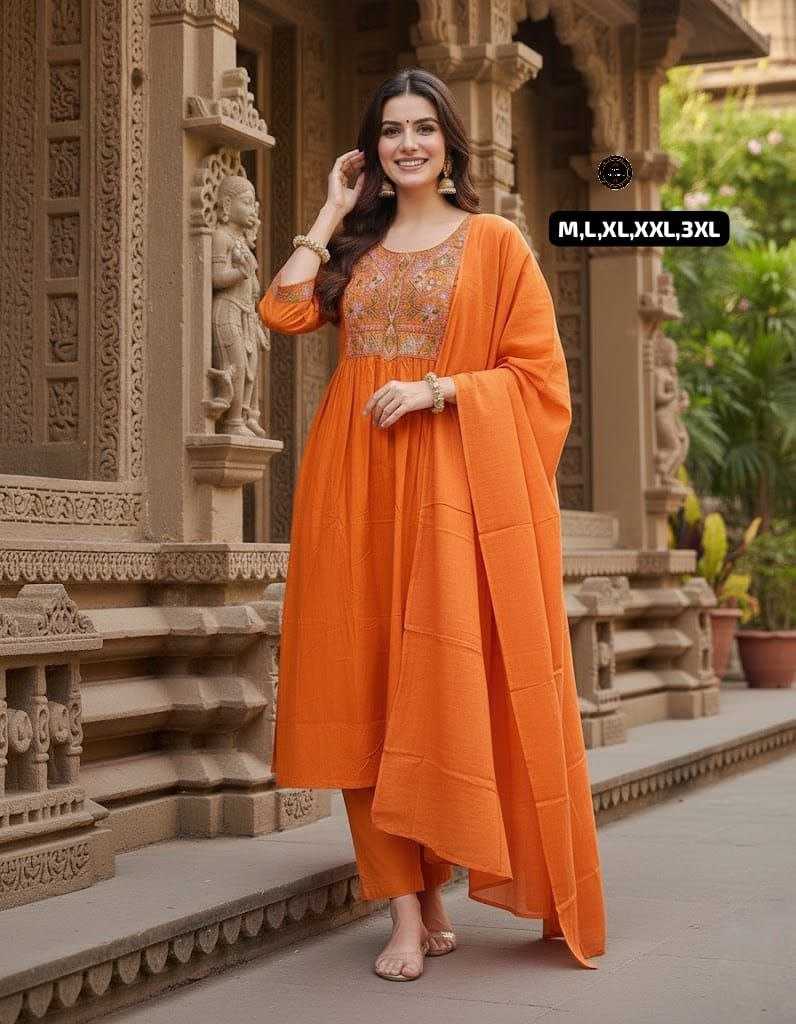 Premium Cotton Anarkali Kurti Set with Embroidery Work & Dupatta | 3-Piece Ethnic Wear | 6 Colours | Festive & Casual Wear for Women | M to 3XL