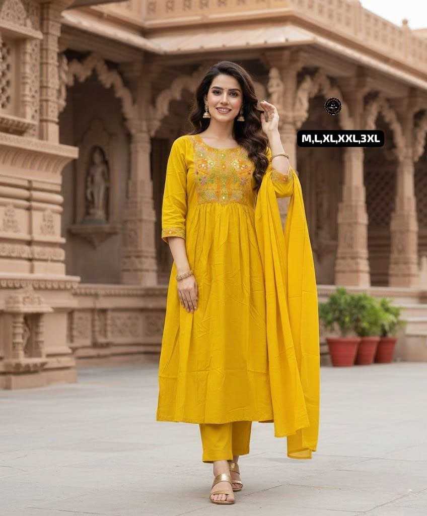 Premium Cotton Anarkali Kurti Set with Embroidery Work & Dupatta | 3-Piece Ethnic Wear | 6 Colours | Festive & Casual Wear for Women | M to 3XL