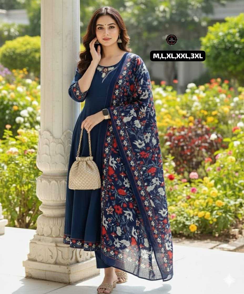 Premium Cotton Anarkali Kurti Set with Embroidery Work & Dupatta | 3-Piece Ethnic Wear | 6 Colours | Festive & Casual Wear for Women | M to 3XL