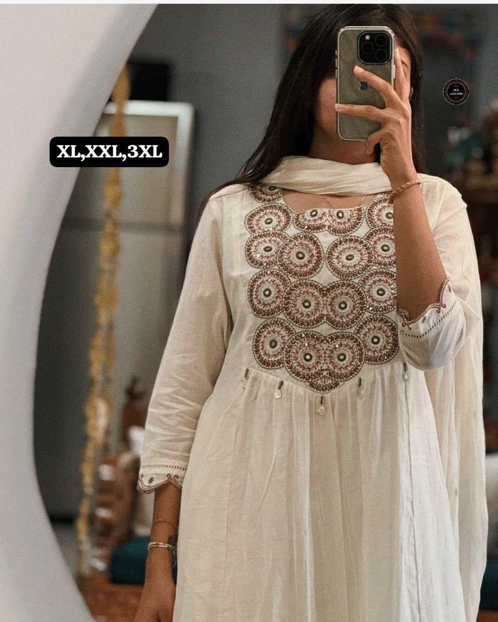 Premium Cotton Anarkali Kurti Set with Embroidery Work & Dupatta | 3-Piece Ethnic Wear | 6 Colours | Festive & Casual Wear for Women | M to 3XL